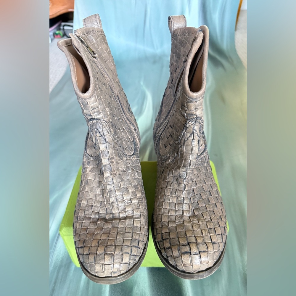 Sheridan Mia Tan Leather Woven Boots.